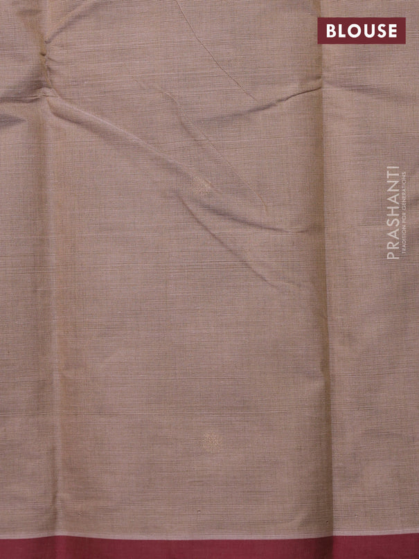 Kanchi cotton saree pastel brown and maroon with zari woven buttas and piping border