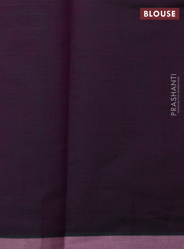 Kanchi cotton saree dual shade of greenish purple and pastel pink with zari woven buttas and piping border