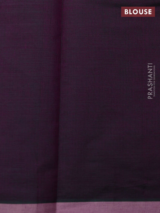 Kanchi cotton saree dual shade of greenish purple and pastel pink with zari woven buttas and piping border