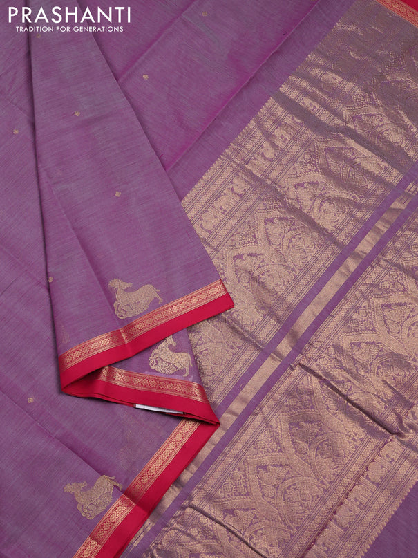 Kanchi cotton saree mild purple and pink with zari woven buttas and zari woven border
