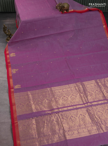 Kanchi cotton saree mild purple and pink with zari woven buttas and zari woven border