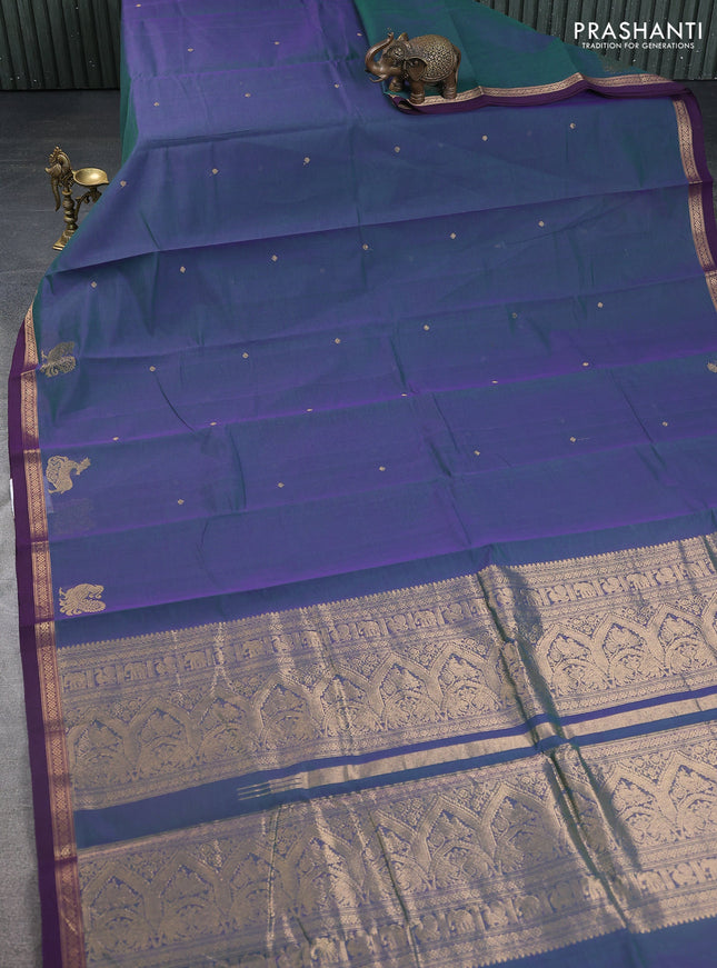 Kanchi cotton saree dual shade of greenish purple and purple with zari woven buttas and zari woven border