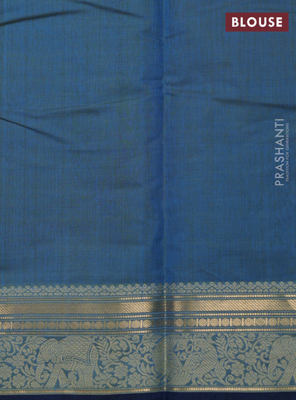 Kanchi cotton saree dual shade of blue and peacock blue with thread woven buttas and thread & zari woven border