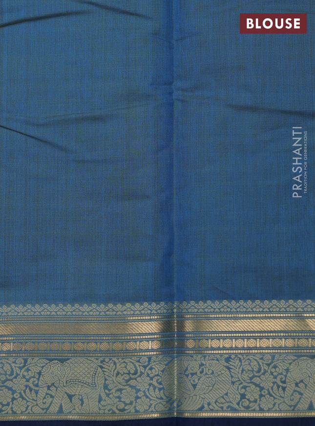Kanchi cotton saree dual shade of blue and peacock blue with thread woven buttas and thread & zari woven border