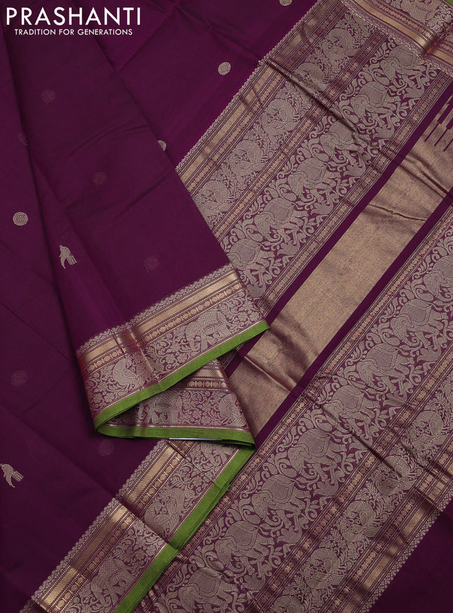 Kanchi cotton saree purple and green with thread woven buttas and thread & zari woven border
