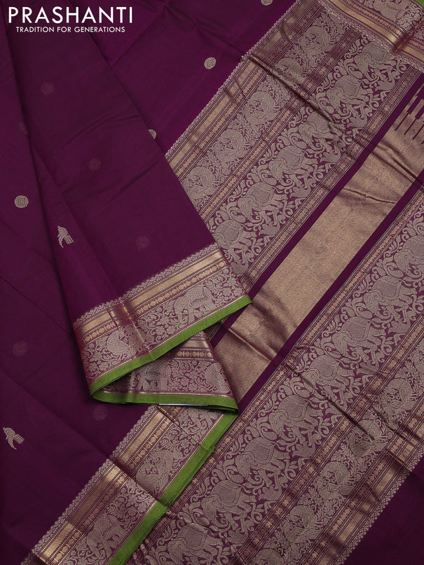 Kanchi cotton saree purple and green with thread woven buttas and thread & zari woven border