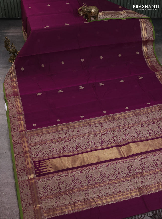 Kanchi cotton saree purple and green with thread woven buttas and thread & zari woven border