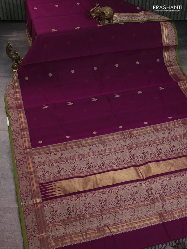 Kanchi cotton saree purple and green with thread woven buttas and thread & zari woven border