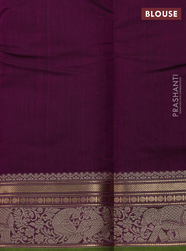 Kanchi cotton saree purple and green with thread woven buttas and thread & zari woven border