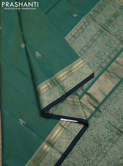 Kanchi cotton saree dual shade of green and peacock green with thread woven buttas and thread & zari woven border