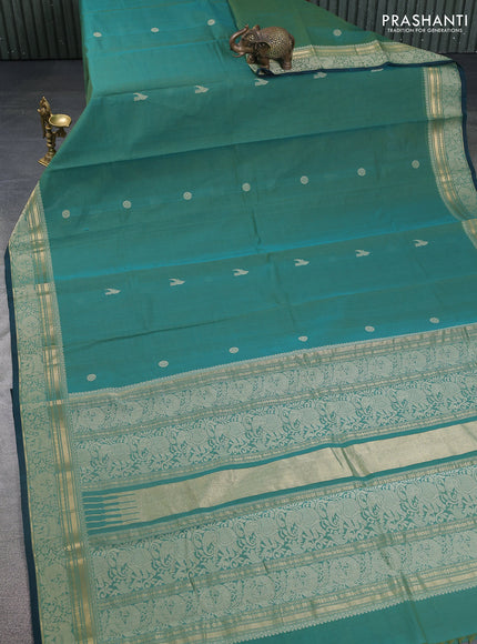 Kanchi cotton saree dual shade of green and peacock green with thread woven buttas and thread & zari woven border