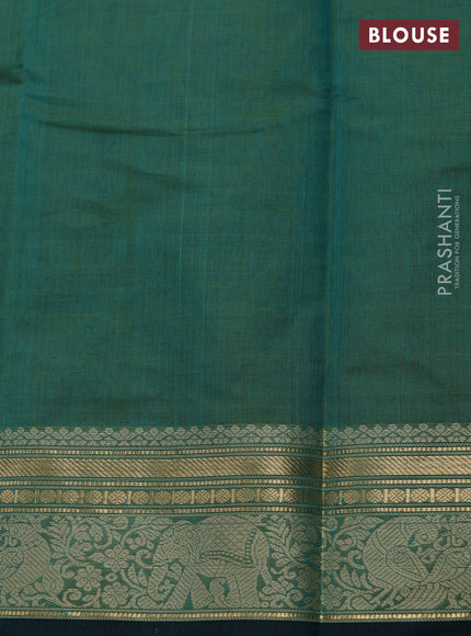 Kanchi cotton saree dual shade of green and peacock green with thread woven buttas and thread & zari woven border