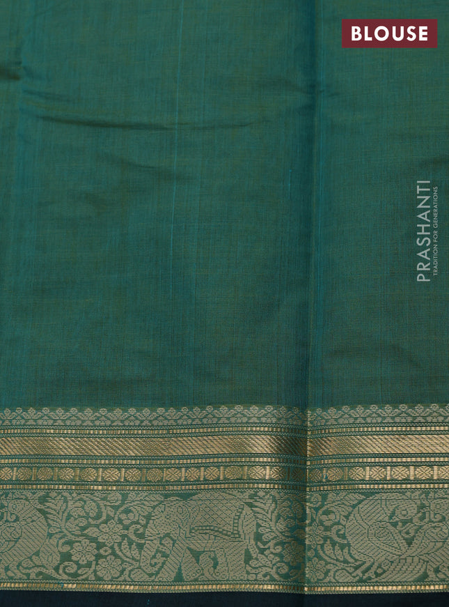 Kanchi cotton saree dual shade of green and peacock green with thread woven buttas and thread & zari woven border