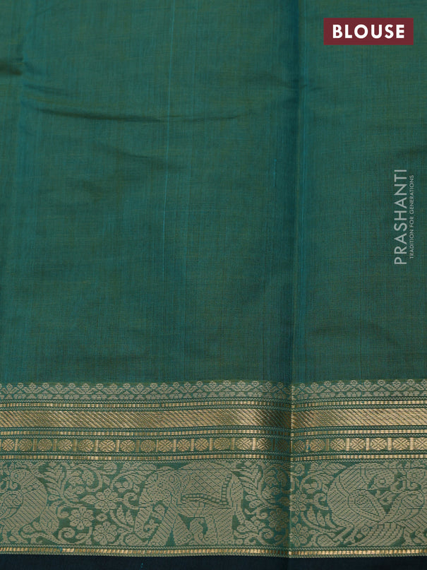Kanchi cotton saree dual shade of green and peacock green with thread woven buttas and thread & zari woven border
