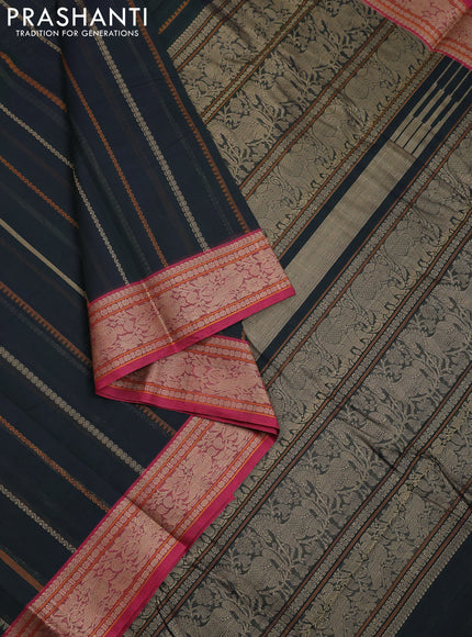 Kanchi cotton saree sap green and pink with allover thread weaves and thread woven border