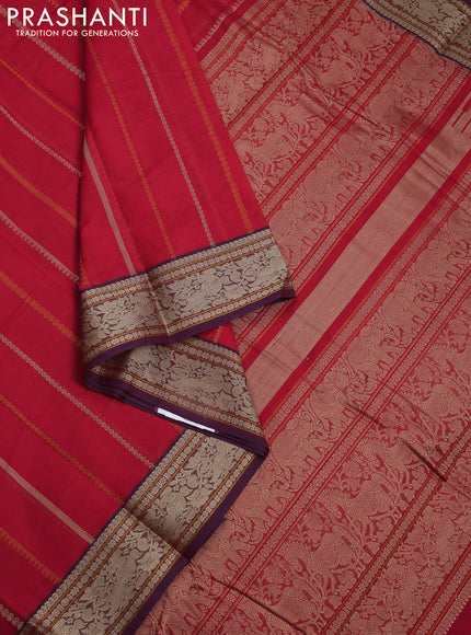 Kanchi cotton saree red and wine shade with allover thread weaves and thread woven border