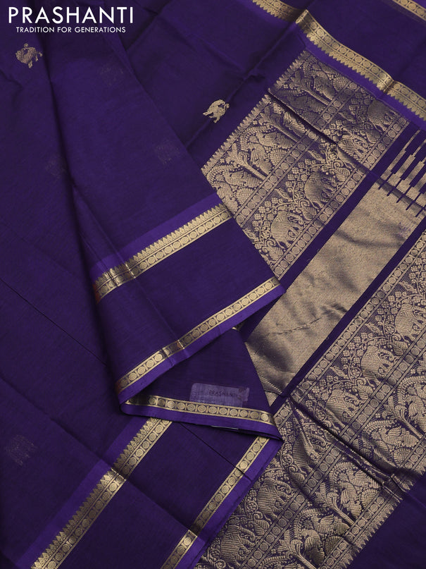 Kanchi cotton saree violet with zari woven buttas and rettapet zari woven border