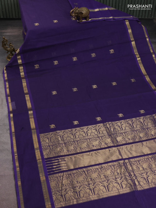 Kanchi cotton saree violet with zari woven buttas and rettapet zari woven border