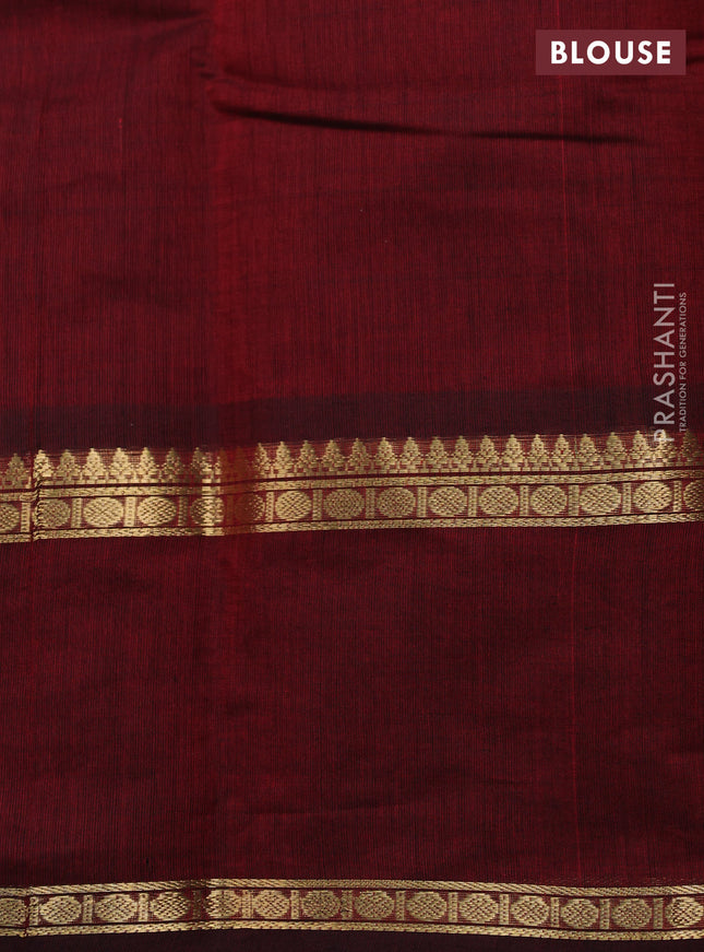 Kanchi cotton saree maroon with zari woven buttas and rettapet zari woven border