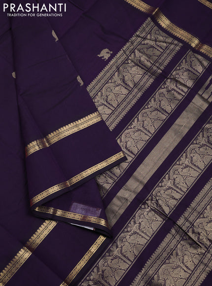 Kanchi cotton saree deep violet with zari woven buttas and rettapet zari woven border