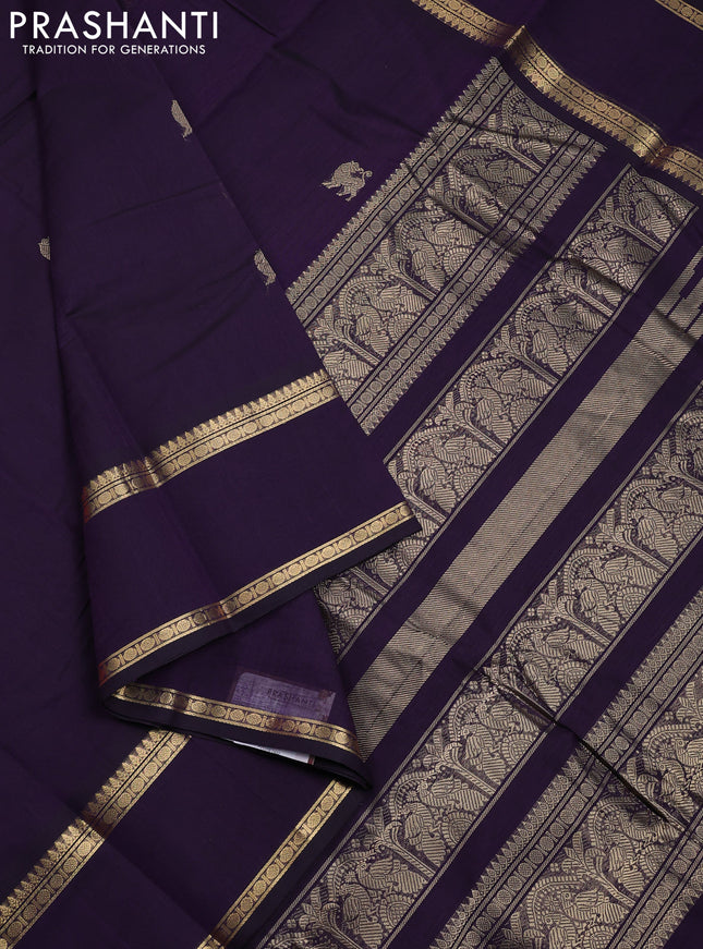 Kanchi cotton saree deep violet with zari woven buttas and rettapet zari woven border