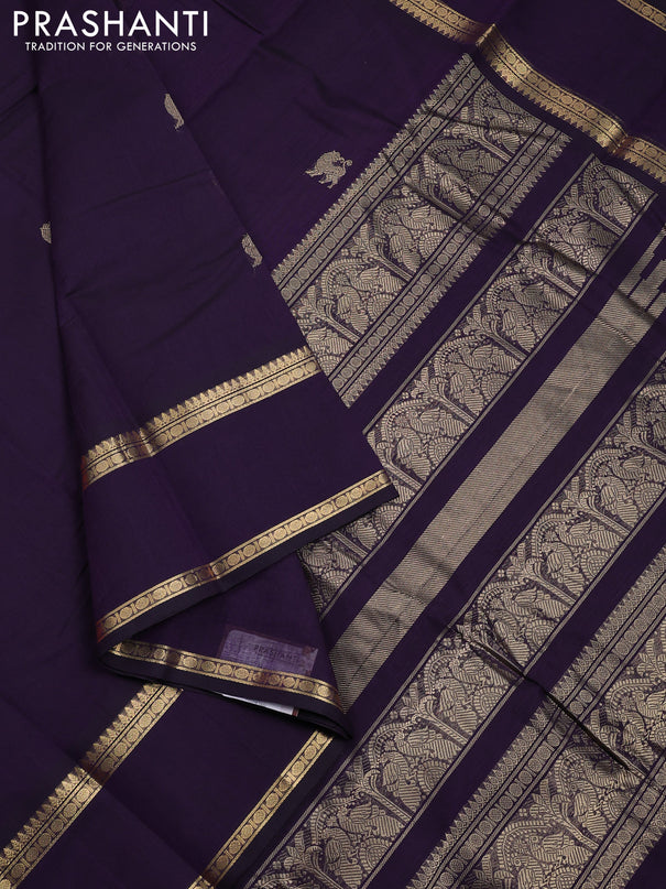 Kanchi cotton saree deep violet with zari woven buttas and rettapet zari woven border