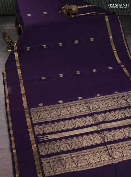 Kanchi cotton saree deep violet with zari woven buttas and rettapet zari woven border