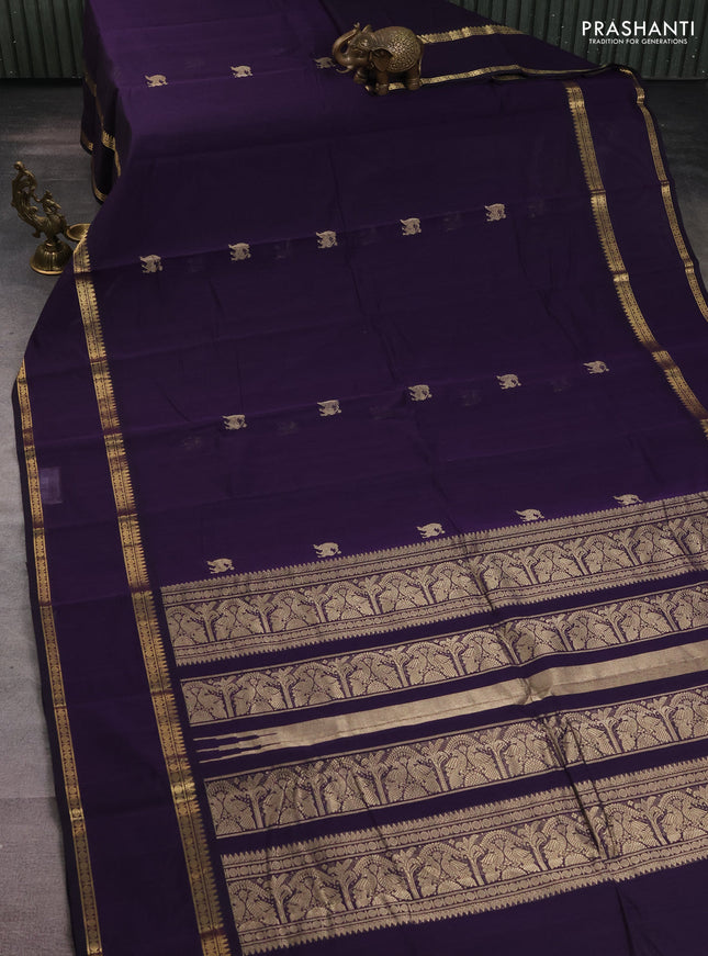 Kanchi cotton saree deep violet with zari woven buttas and rettapet zari woven border