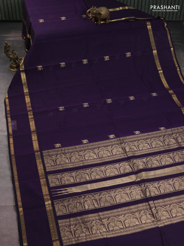 Kanchi cotton saree deep violet with zari woven buttas and rettapet zari woven border