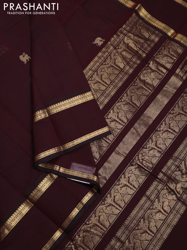 Kanchi cotton saree deep maroon with zari woven buttas and rettapet zari woven border