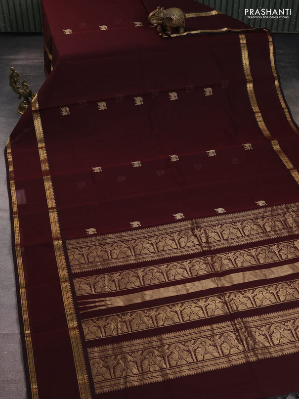 Kanchi cotton saree deep maroon with zari woven buttas and rettapet zari woven border
