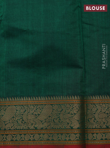 Kanchi cotton saree green and red with allover lakshadeepam weaves and thread woven border
