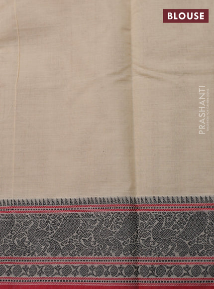 Kanchi cotton saree cream and red with allover lakshadeepam weaves and thread woven border