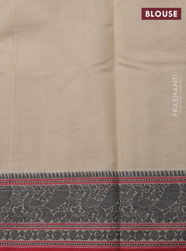 Kanchi cotton saree cream and red with allover lakshadeepam weaves and thread woven border