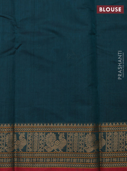Kanchi cotton saree peacock green and maroon with allover thread checks & 1000 buttas and thread woven border