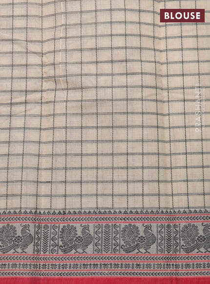 Kanchi cotton saree beige and red with allover thread checks & 1000 buttas and thread woven border