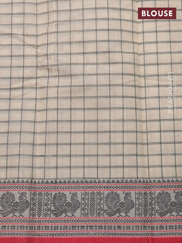 Kanchi cotton saree beige and red with allover thread checks & 1000 buttas and thread woven border