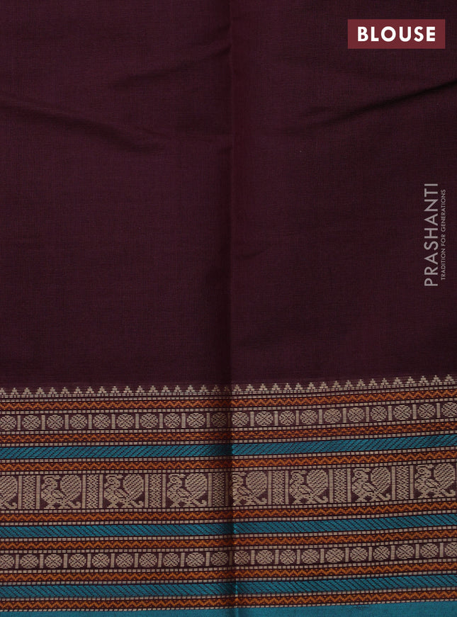 Kanchi cotton saree wine shade and teal green with thread woven buttas and thread woven border