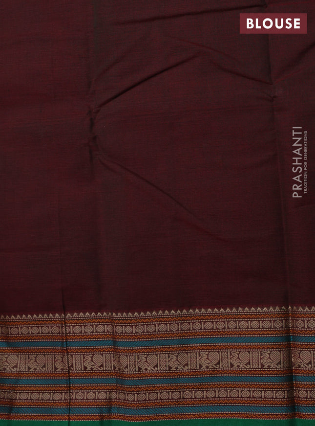 Kanchi cotton saree deep maroon and green with thread woven buttas and thread woven border