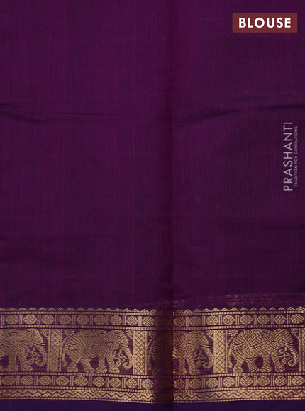 Kanchi cotton saree purple with allover zari stripe pattern and elephant zari woven border