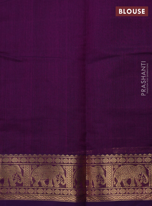 Kanchi cotton saree purple with allover zari stripe pattern and elephant zari woven border