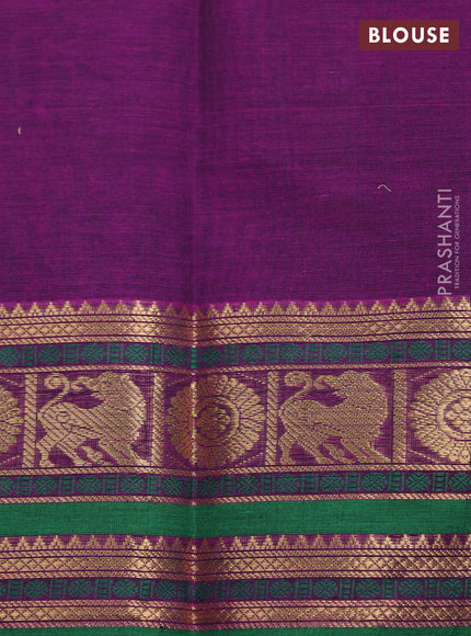 Kanchi cotton saree purple and green with allover thread checks & buttas and zari woven border