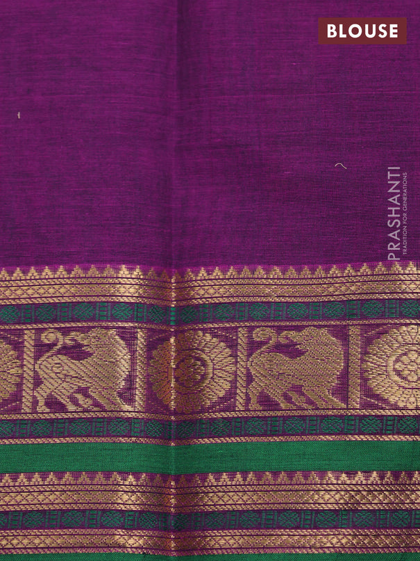 Kanchi cotton saree purple and green with allover thread checks & buttas and zari woven border