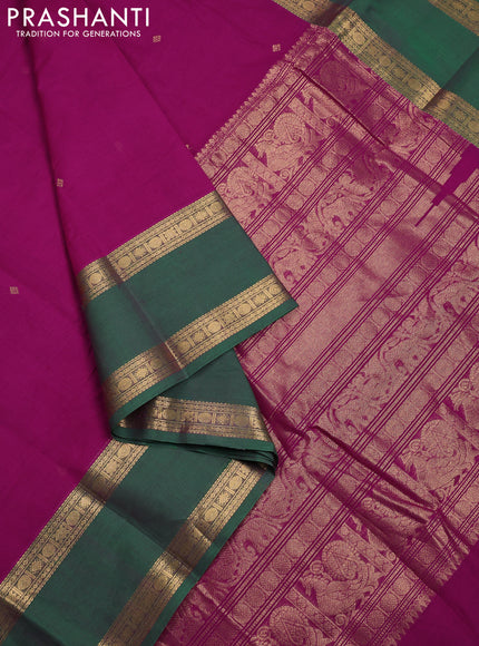 Kanchi cotton saree purple and green with zari woven buttas and long rettapet zari woven border