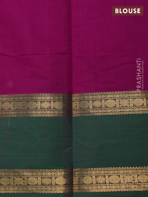 Kanchi cotton saree purple and green with zari woven buttas and long rettapet zari woven border