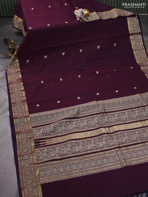 Kanchi cotton saree wine shade with zari woven buttas and woven border