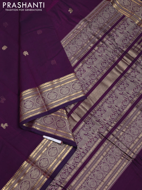 Kanchi cotton saree purple with zari woven buttas and woven border