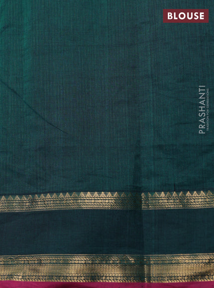 Kanchi cotton saree peacock green and pink with allover zari weaves & buttas and rettapet zari woven border