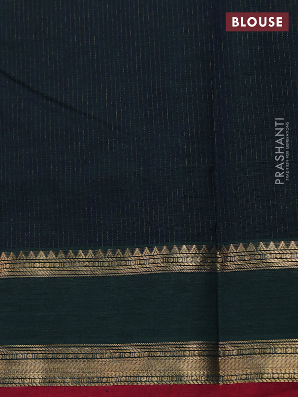 Kanchi cotton saree bottle green and maroon with allover zari weaves & buttas and rettapet zari woven border