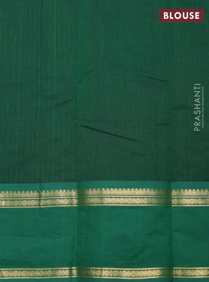 Kanchi cotton saree green with allover zari stripe pattern and rettapet zari woven border